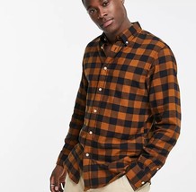 Selected Homme Mens Button Down Shirt Orange Black Long Sleeve Slim Fit ... - £18.11 GBP