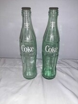 Coca Cola, Coke Bottle, White Lettering 10-oz Lot Of 2 Green Glass Empty - $187.73 MXN