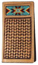 Men's Western Rodeo Wallet Arrow Basket Weave Tooled Leather Beaded 18RT... - $46.52