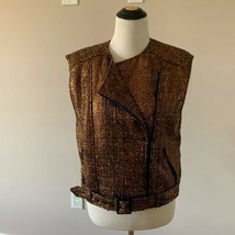 Nwot Alice &amp; Olivia Wool Blend Gold Tweed Moto Vest Sz M - $148.50