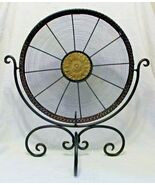 Large Decorative Leather Trimmed Wire Medallion Plate and Wrought Iron Stand - $277.20