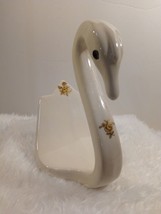 Vintage Art Deco Ceramic Hand painted Swan Towel Holder with Gold Flowers - £18.94 GBP