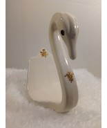 Vintage Art Deco Ceramic Hand painted Swan Towel Holder with Gold Flowers - £18.60 GBP