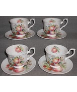 Set (4) DUCHESS Bone China FRUIT PATTERN Cups and Saucers MADE IN ENGLAND - $1,473.20 MXN
