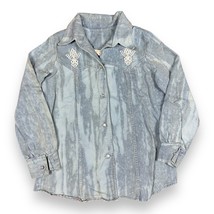 Vtg JC Penney Fashions Streaky Blue Denim Embroidered Western Shirt Jacket 16T - £20.63 GBP