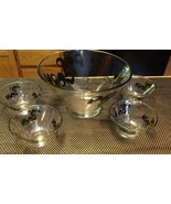 Black Lettering Glass Popcorn Bowl 5 pc. Lot 1 Big, 4 Small Vintage 1970 - £42.10 GBP