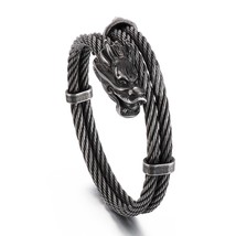 Double Layer Wire Rope Chain Dragon Bangle Men Stainless Steel Jewelry 4 Color - £19.80 GBP