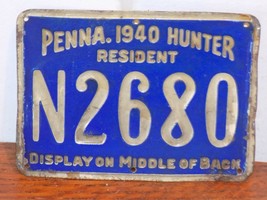 Vintage 1940 PA Resident Hunting Tin Embossed License N2680 - $54.45