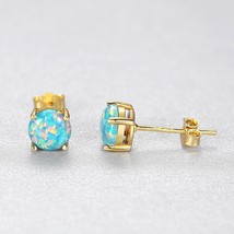 Trendy Earrings for Women 925 Silver Stud Earrings Opal Gold Round Classic Fine  - £16.19 GBP