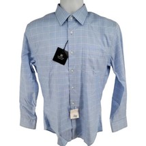 Nordstrom Men&#39;s Shop Trim Fit Wrinkle-free Blue Glen Plaid Shirt 14.5 32-33 - $32.62