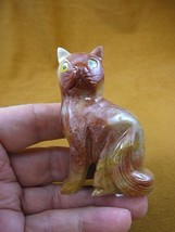 (Y-CAT-402) Red tan gray calico KITTY CAT gemstone carving SOAPSTONE fig... - £16.44 GBP