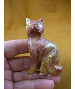 (Y-CAT-402) Red tan gray calico KITTY CAT gemstone carving SOAPSTONE fig... - £16.44 GBP