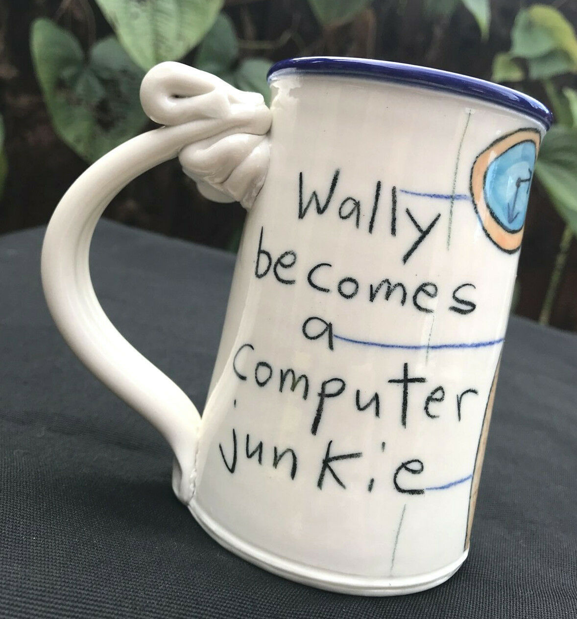 Primary image for Vtg Tom Edwards Pottery Mug Wally Computer Junkie IT Tech Programmer Nerd Hacker