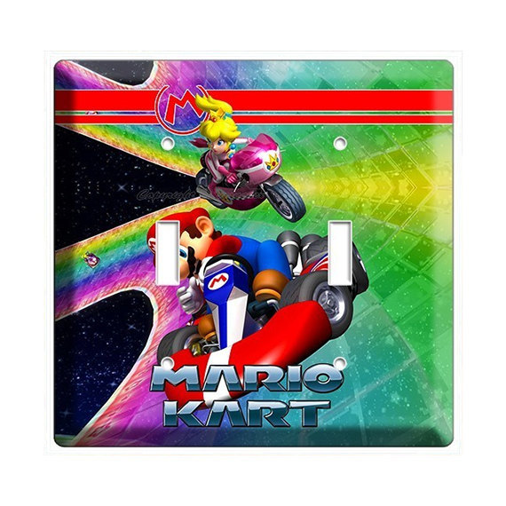 Super Mario Kart racing princess and peach double light switch cover wall plate