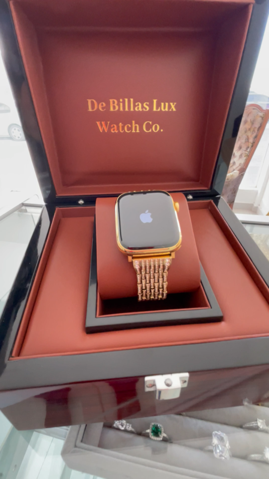 24K Gold Plated 45MM Apple Watch SERIES 9 Diamond And Milanese Band GPS LTE O2 Item image 2