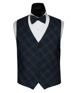 Black Watch Holiday Tartan Plaid Tuxedo Vest and Bow Tie - £118.70 GBP