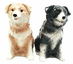 Adorable Brown and Black Border Collie Dog Puppy Ceramic Salt Pepper Shaker Set - £13.58 GBP