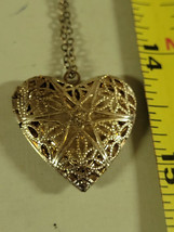 Costume Jewelry Heart Locket Necklace Gold Color Cute Dainty 15&quot; Long - £7.85 GBP