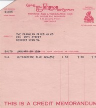 Vintage Fattura Charles Eneu Johnson Stampa Company Baltimore Md 1924 - £37.86 GBP
