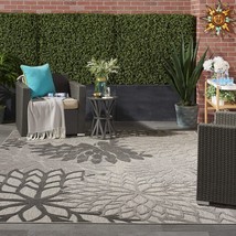 Nourison Aloha Indoor/Outdoor Floral Silver Grey 7&#39; x 10&#39; Area Rug (7&#39; x 10&#39;) - £141.48 GBP