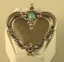 Vtg Sterling Signed Towle  1976 Heart Ornate inlay Turquoise Stone Rare Pendant - £97.31 GBP
