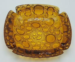 Vintage Mid Century Modern Libbey Orange Amber Bubble Glass Square Ashtray 6&quot; - £17.74 GBP