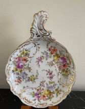 Antique Dresden Porcelain Multi Floral Motif Handle Dish - £177.64 GBP
