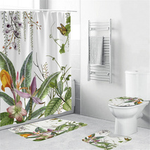 4Pcs/Set Shower Curtain 180*180cm Non-Slip Rug Toilet Lid Cover Bath Mat  - £42.21 GBP