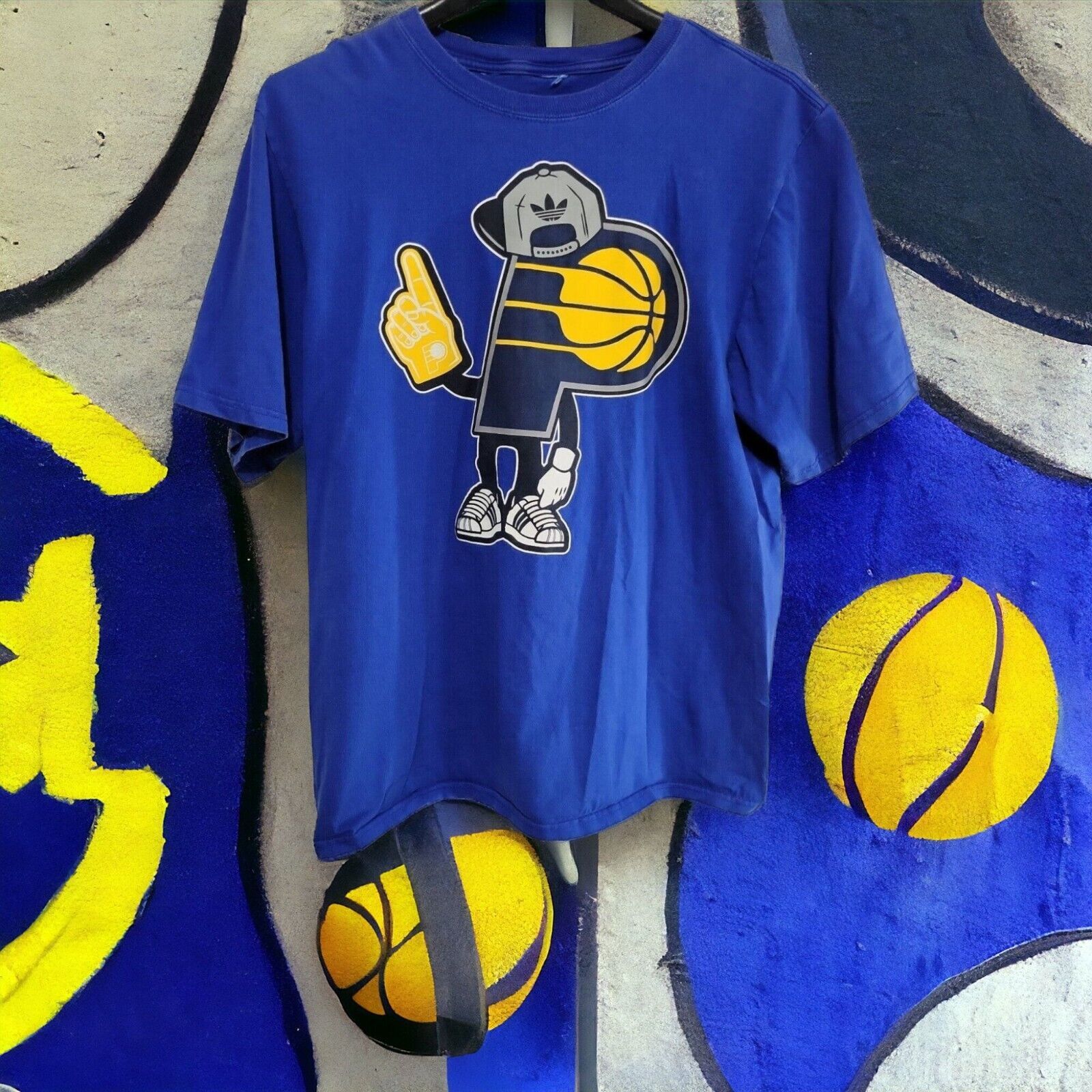 Vintage Indiana Pacers T-Shirt Mens M NBA Basketball Adidas Logo Blue Sports - $24.13