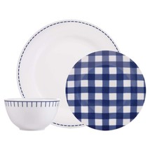 Dinnerware Set 12 Piece Rustic Cottage Navy White Service for 4 - $75.55