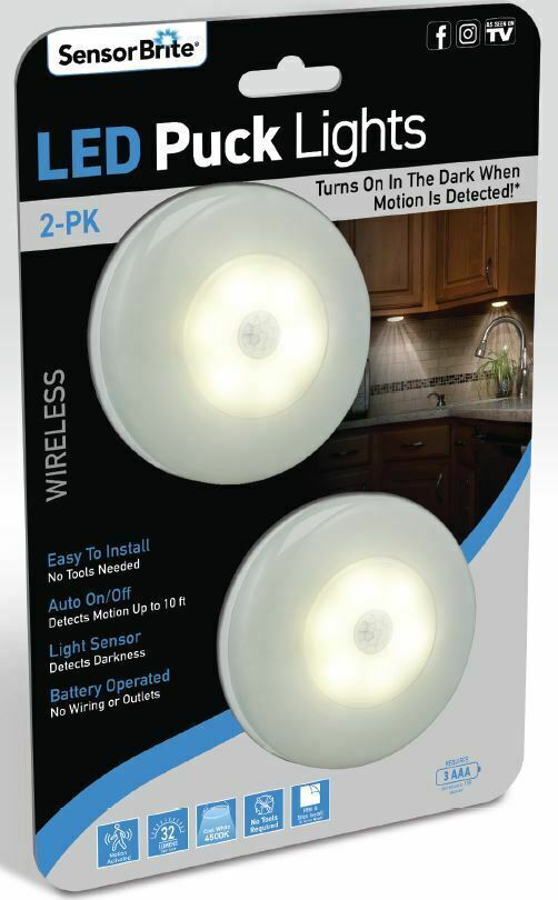 Sensor Brite LED Puck Lights - 2 pack - Motion Sensor - Turns on in the Dark - $12.86