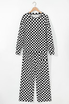 Black Checkered Print Long Sleeve Top and Pants Lounge Set - $591.47 MXN