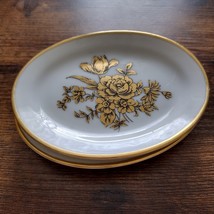 Vintage Gold Trim Trinket Dish, set of 2, Soap / Nut, Golden Rose Flowers, Sadek image 2