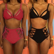 Women High Waist Bandage Bikini Set Push-up Padded Bra Swimsuit Bathing Swimwear - £20.72 GBP