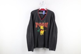 Vintage 90s Disney Womens Large Faded Winnie the Pooh Winter Fleece Sweater Gray - $49.45