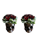 Pack Of 2 Day Of The Dead Skull Planters Bowls 7&quot;L Bronze Finish Decor A... - £39.95 GBP