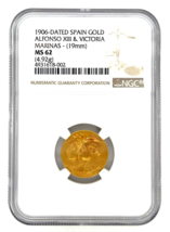 1906 Dated Spain Gold Coin Alfonso XIII &amp; Victoria Marinas NGC MS62 - $37,013.99 MXN