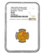 1906 Dated Spain Gold Coin Alfonso XIII &amp; Victoria Marinas NGC MS62 - $36,462.54 MXN