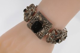 Large Vintage Sterling Silver Black Glass Statement Bracelet! 65.7g - $400.19