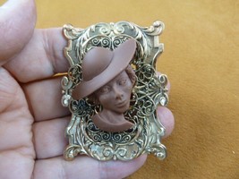 (CA3-38) Rare African-American Lady Church Hat Brown Cameo Pin Pendant Jewelry - £23.77 GBP