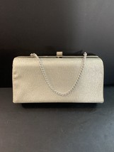 1960&#39;s Retro Silver Lame&#39;Clutch Purse Snap Closure Black Lining Chain Ha... - $9.50