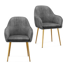 Costway Set of 2 Velvet Dining Chairs Mid-Back Leisure Armchair w/ Gold Leg Gray - £188.37 GBP