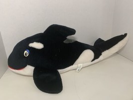Sea World Shamu orca black white killer whale blue eyes large stuffed plush 20&quot; - £7.74 GBP
