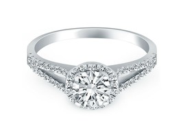 1.50CT Round Forever One Moissanite Split Shank Halo Engagement Ring White Gold  - £1,303.76 GBP