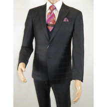 Men Suit BERLUSCONI Turkey 100% Italian Wool Super 180's 3pc Vested #Ber41 Black image 8