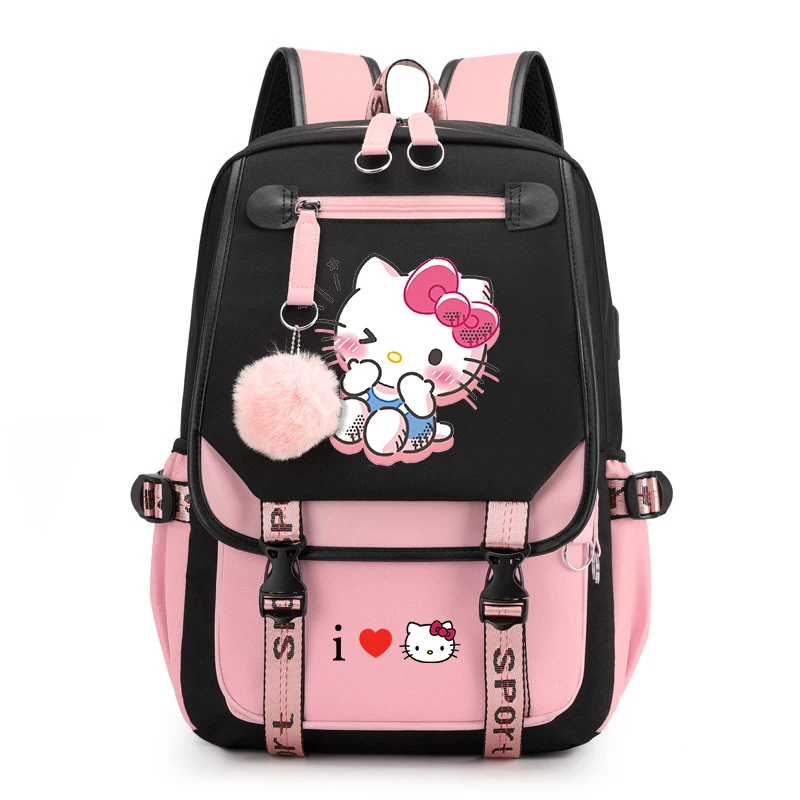Sanrio Hello Kitty Girls Backpacks Teenager USB Charging Laptop Backpack Women - £31.81 GBP