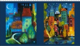 23&quot; X 44&quot; Panel Illustrations Landscapes City Dreams Cotton Fabric D375.49 - £17.45 GBP