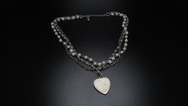 Vintage Silver American Eagle Heart Multi Strand Necklace 16" - $19.80
