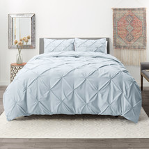 Ice Blue Queen Pinch Pleat Duvet Cover Set 3Pc Luxurious Pintuck Style - $63.98