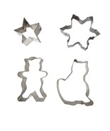 Set Of 4 Stainless Steel Cookie Cutters - Bear Cat Star Snowflake - £10.37 GBP